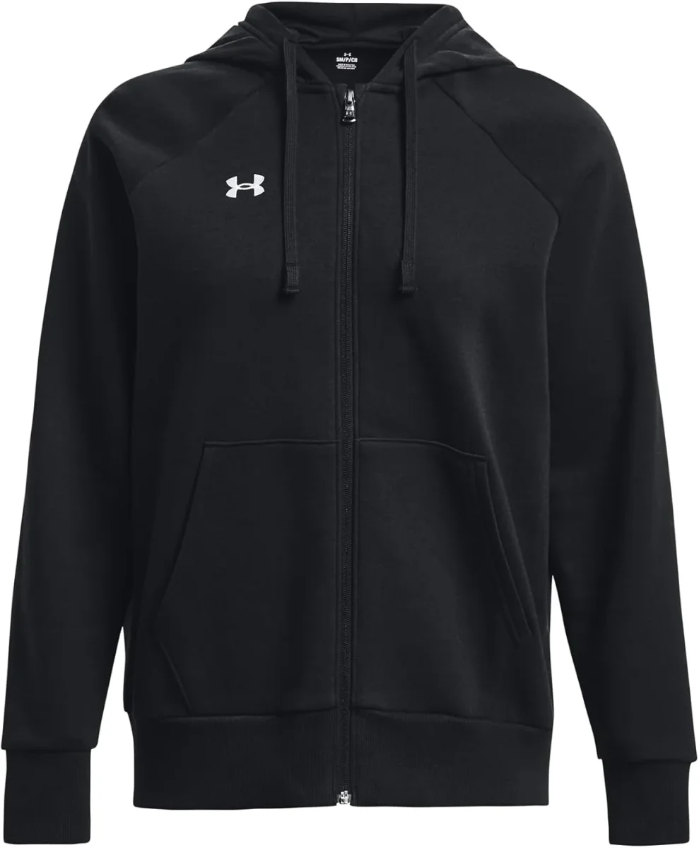 Under Armour felpa full zip pile misto cotone cappuccio RIVAL donna allenamento UA nero