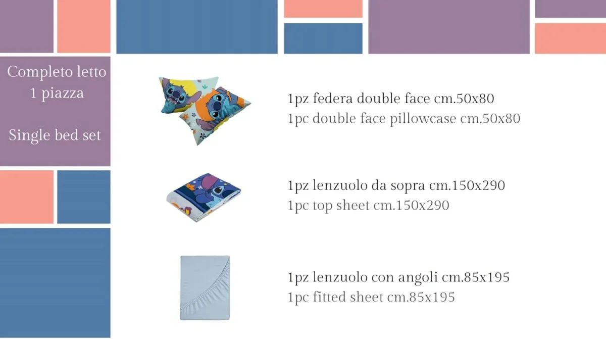 DISNEY Stitch Completo Letto lenzuola Singolo in Cotone lenzuola federe PRODOTTO UFFICIALE - immagine 4