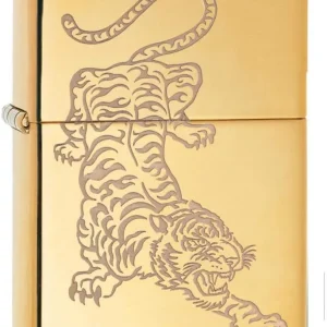 Zippo accendino Antivento Ricaricabile Made In Usa tigre oro