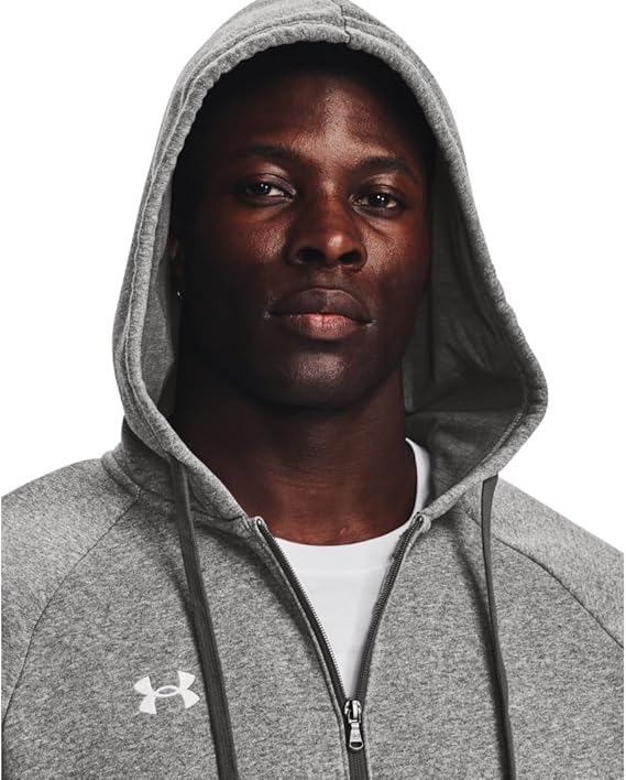 Under Armour felpa full zip pile misto cotone cappuccio RIVAL uomo allenamento UA grigio - immagine 6