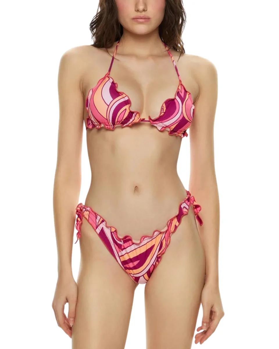 Mefui Bikini Triangolo Frou Frou E Slip Nodi Regolabile 'wet' Rosa Donna - immagine 3