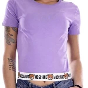 Moschino Underbear Teddy Logo Maglietta Cotone Viola