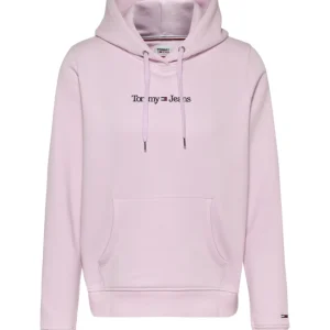 Tommy Jeans Felpa Regular Linear con Cappuccio Misto Cotone Rosa