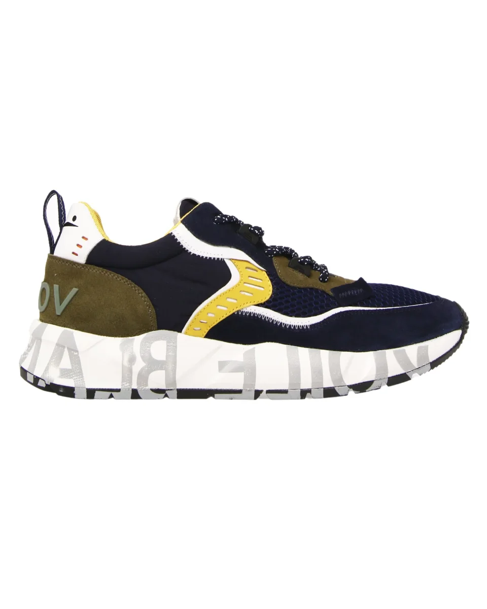 Voile Blanche Sneaker In Pelle E Tessuto, Suola In Gomma Blu Uomo