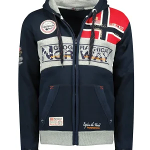 Geographical Norway Felpa Flyer Full Zip con Cappuccio Sport Blu Uomo