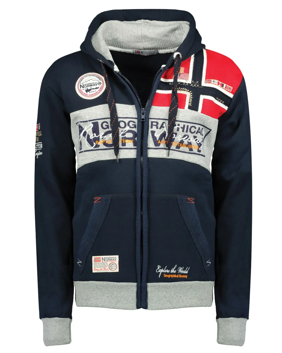 Geographical Norway Felpa Flyer Full Zip con Cappuccio Sport Blu Uomo