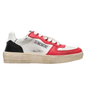 2Star Sneakers Padel in Pelle Bianca Dettagli Rossi 2SU4265