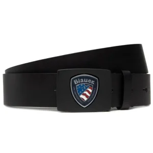 Blauer Cintura in Pelle Spin con Fibbia Logo Usa Nero Uomo