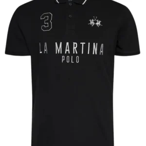La Martina Polo Ricamo e Numero Logo Cotone Nero