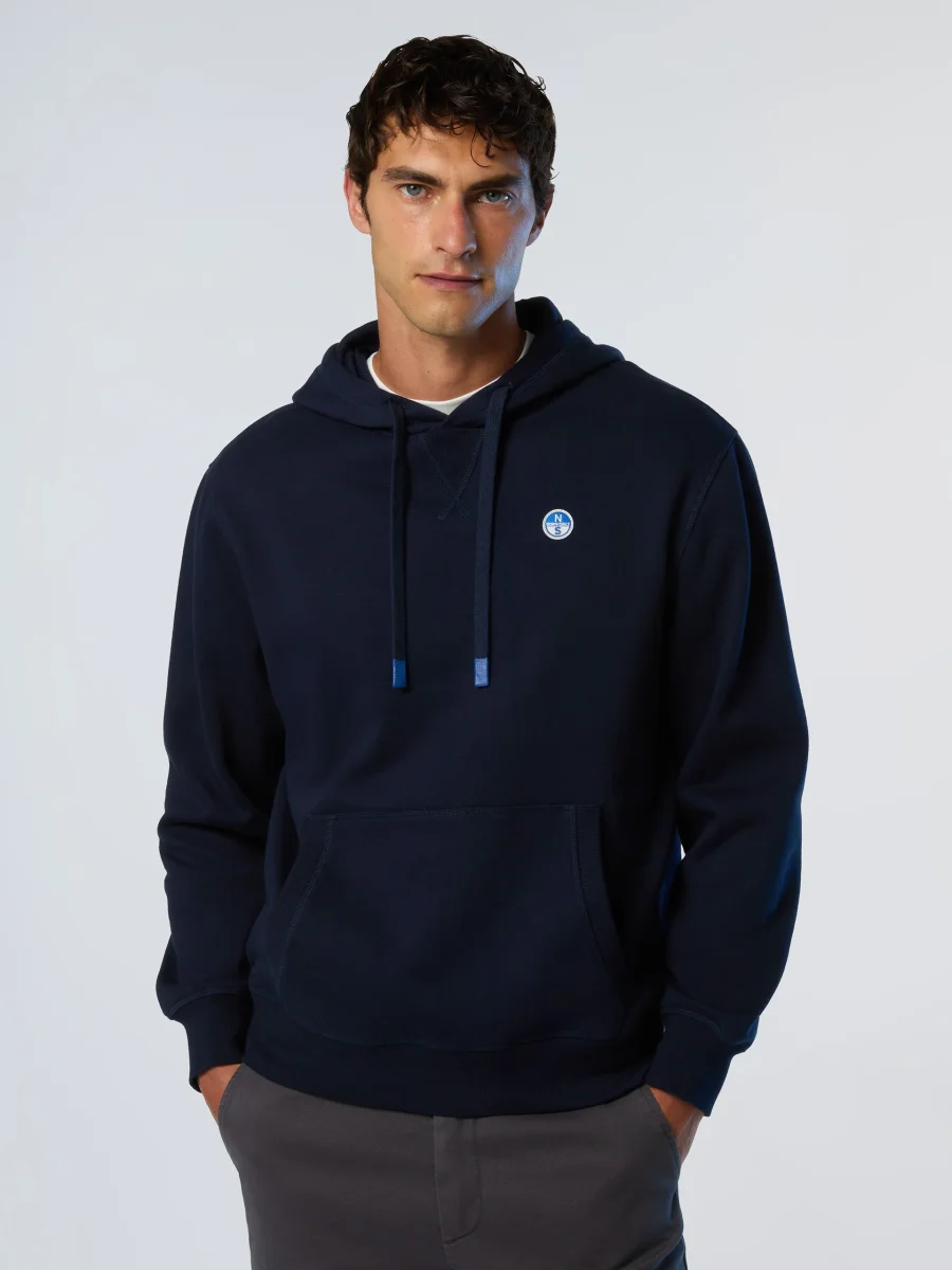 North Sails Felpa manica lunga girocollo Hoodie cappuccio e tasca frontale navy blu 691084 - immagine 3