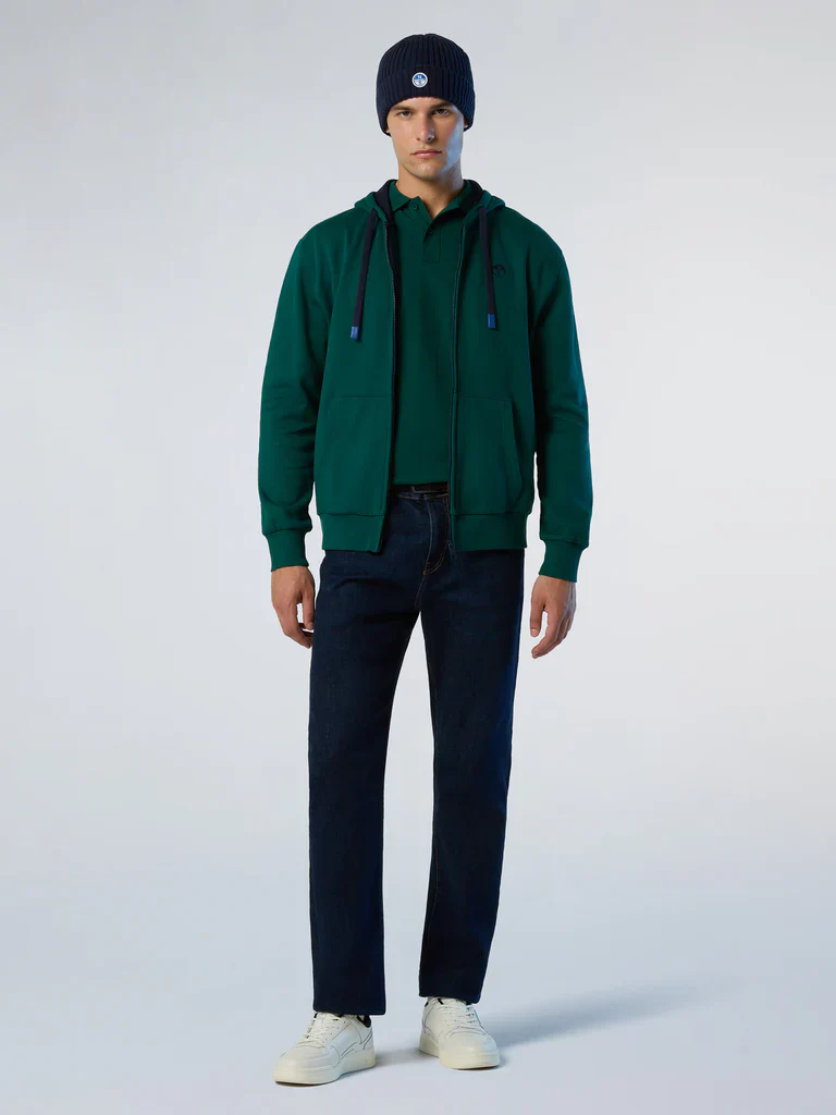 North Sails Felpa manica lunga FULL ZIP Hoodie cappuccio 691085 petrolio 0475 - immagine 5