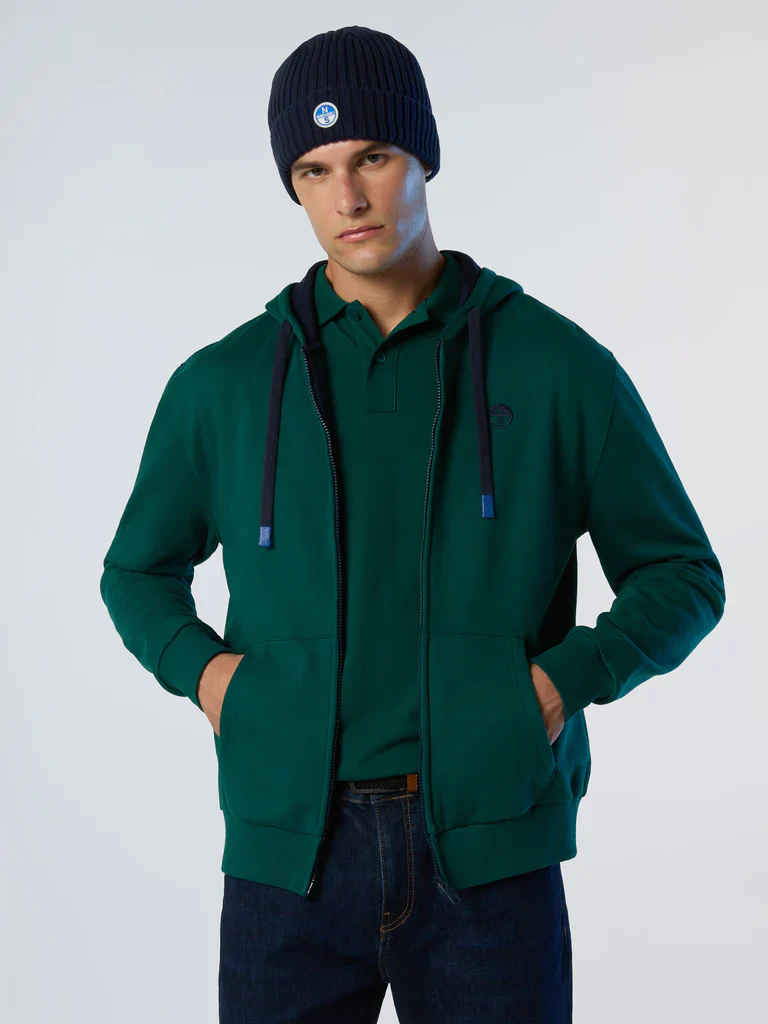 North Sails Felpa manica lunga FULL ZIP Hoodie cappuccio 691085 petrolio 0475 - immagine 3