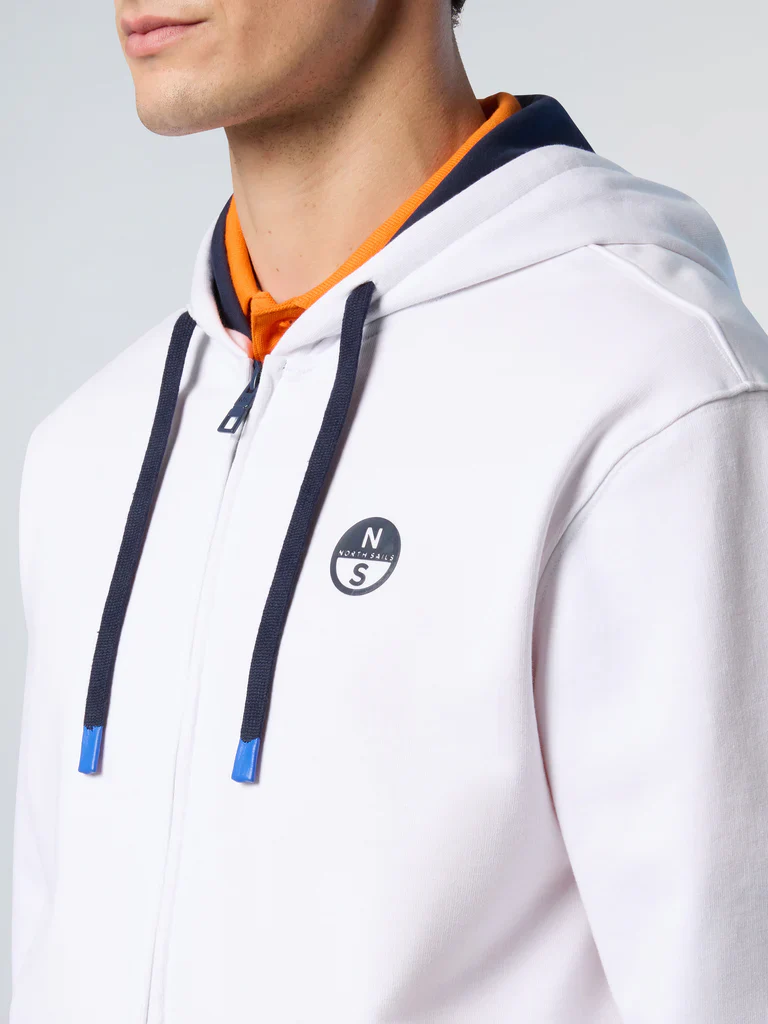 North Sails Felpa manica lunga FULL ZIP Hoodie cappuccio 691085 bianco 0105 - immagine 3