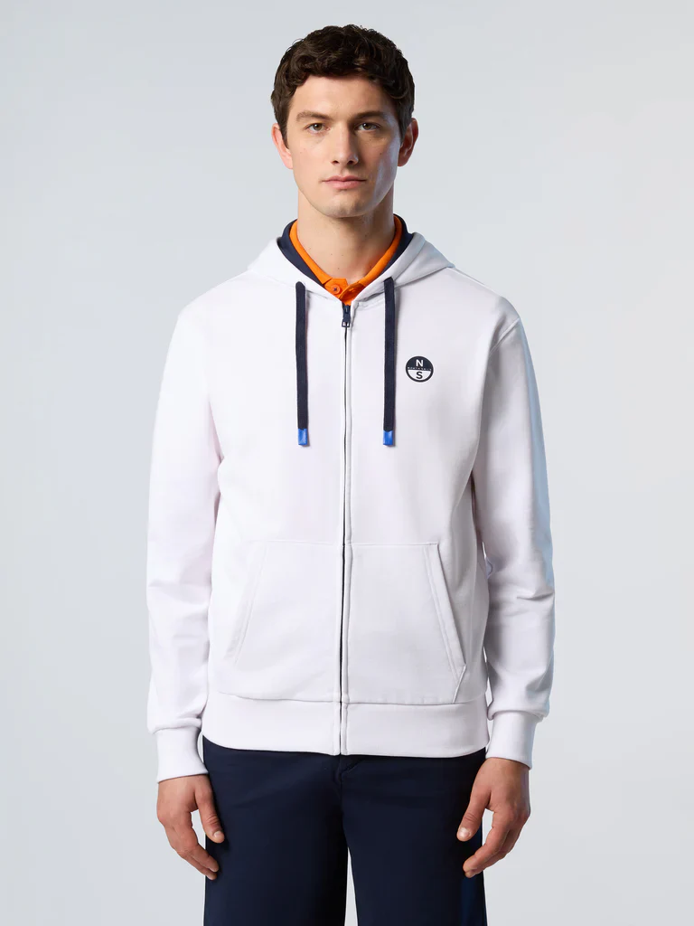 North Sails Felpa manica lunga FULL ZIP Hoodie cappuccio 691085 bianco 0105 - immagine 7