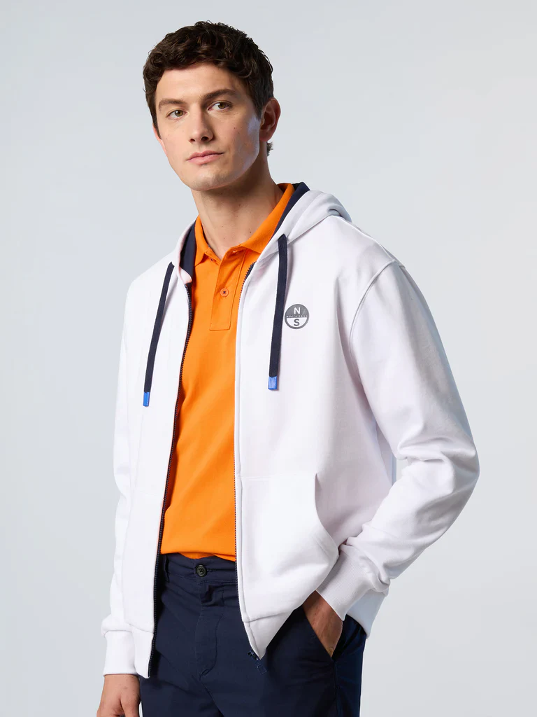 North Sails Felpa manica lunga FULL ZIP Hoodie cappuccio 691085 bianco 0105 - immagine 6