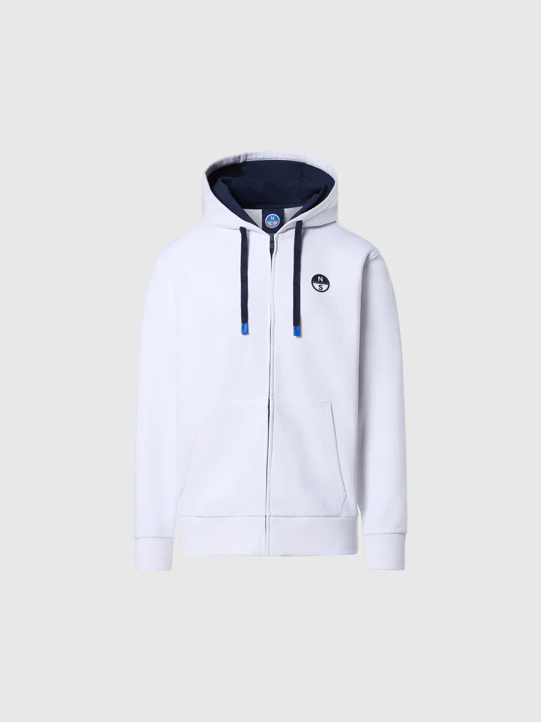 North Sails Felpa manica lunga FULL ZIP Hoodie cappuccio 691085 bianco 0105 - immagine 8