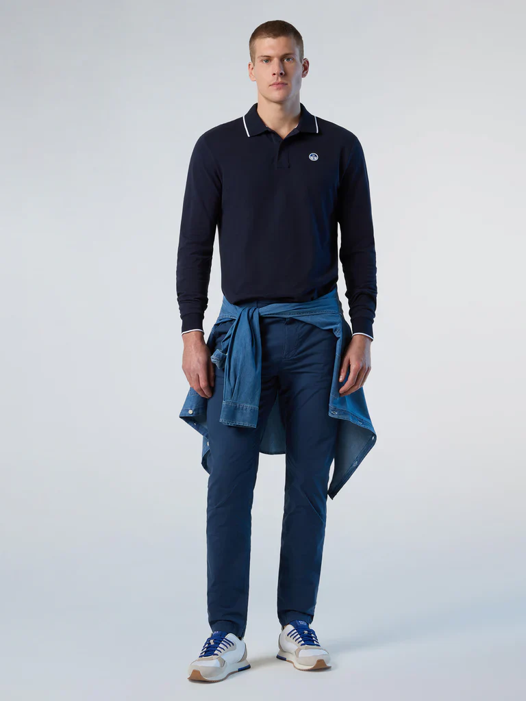 North Sails Polo maglia manica lunga 692454 colletto rigato cotone biologico 0802 navy - immagine 5