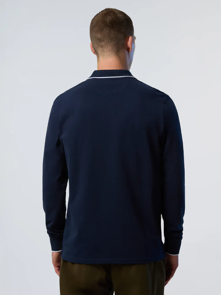 North Sails Polo maglia manica lunga 692454 colletto rigato cotone biologico 0802 navy - immagine 6