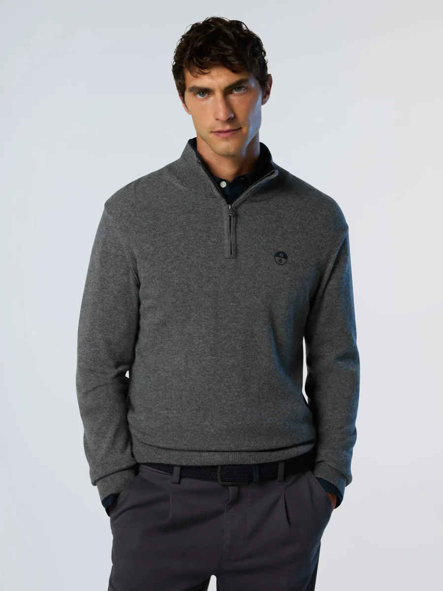 North Sails maglione misto cashmere MEZZA ZIP manica lunga finezza 12 grigio melange 699148