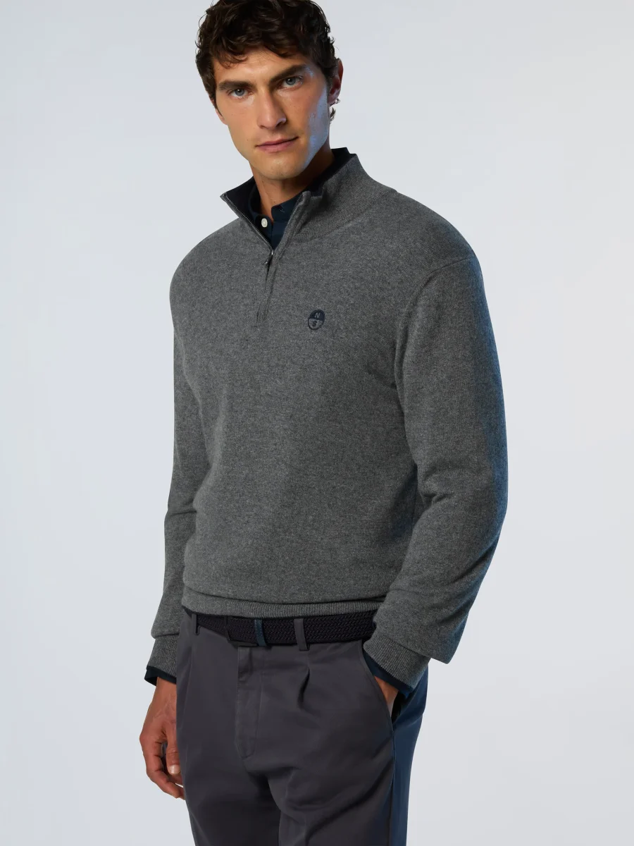 North Sails maglione misto cashmere MEZZA ZIP manica lunga finezza 12 grigio melange 699148 - immagine 6