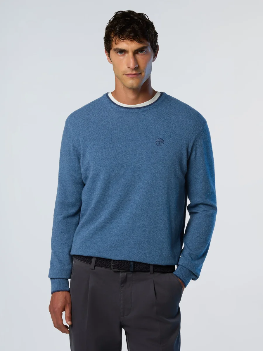 North Sails maglione misto cashmere GIROCOLLO LOGO ricamo finezza 12 699775 blu avio - immagine 7