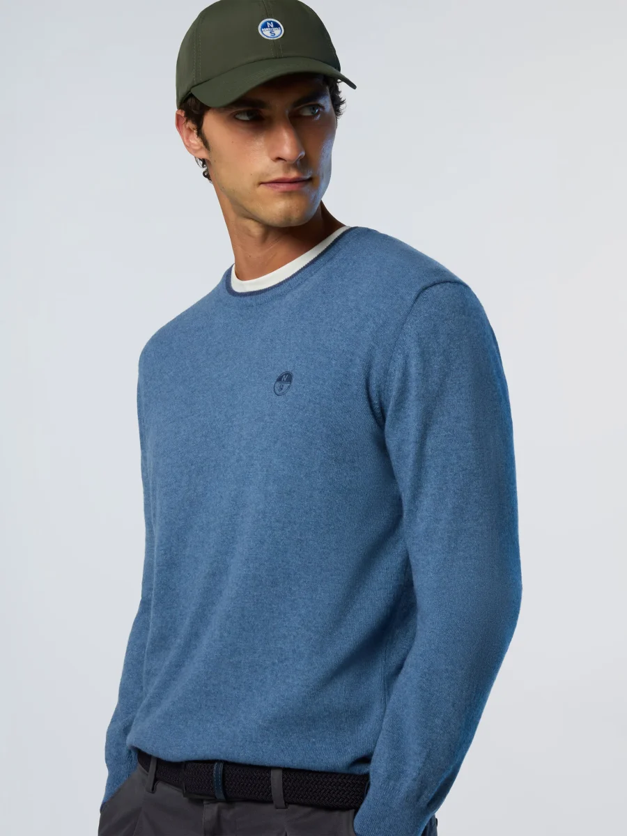 North Sails maglione misto cashmere GIROCOLLO LOGO ricamo finezza 12 699775 blu avio - immagine 3