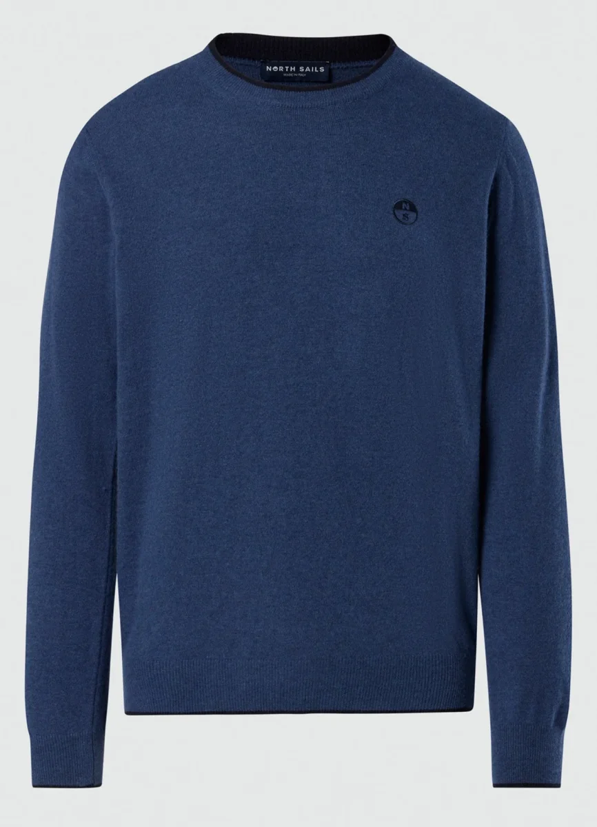 North Sails maglione misto cashmere GIROCOLLO LOGO ricamo finezza 12 699775 blu avio