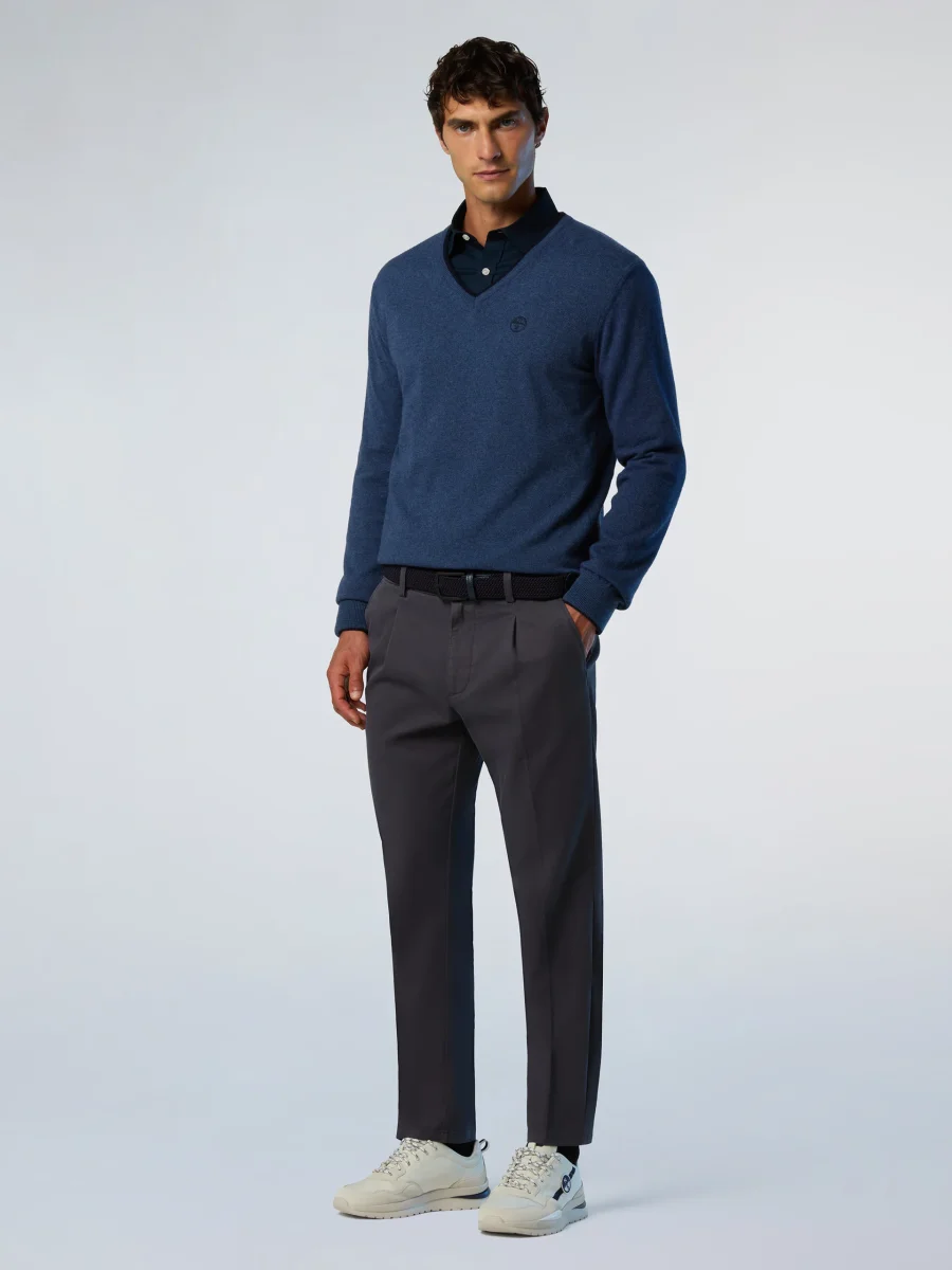 North Sails maglione misto cashmere SCOLLO V LOGO ricamo finezza 12 699776 blu avio - immagine 4