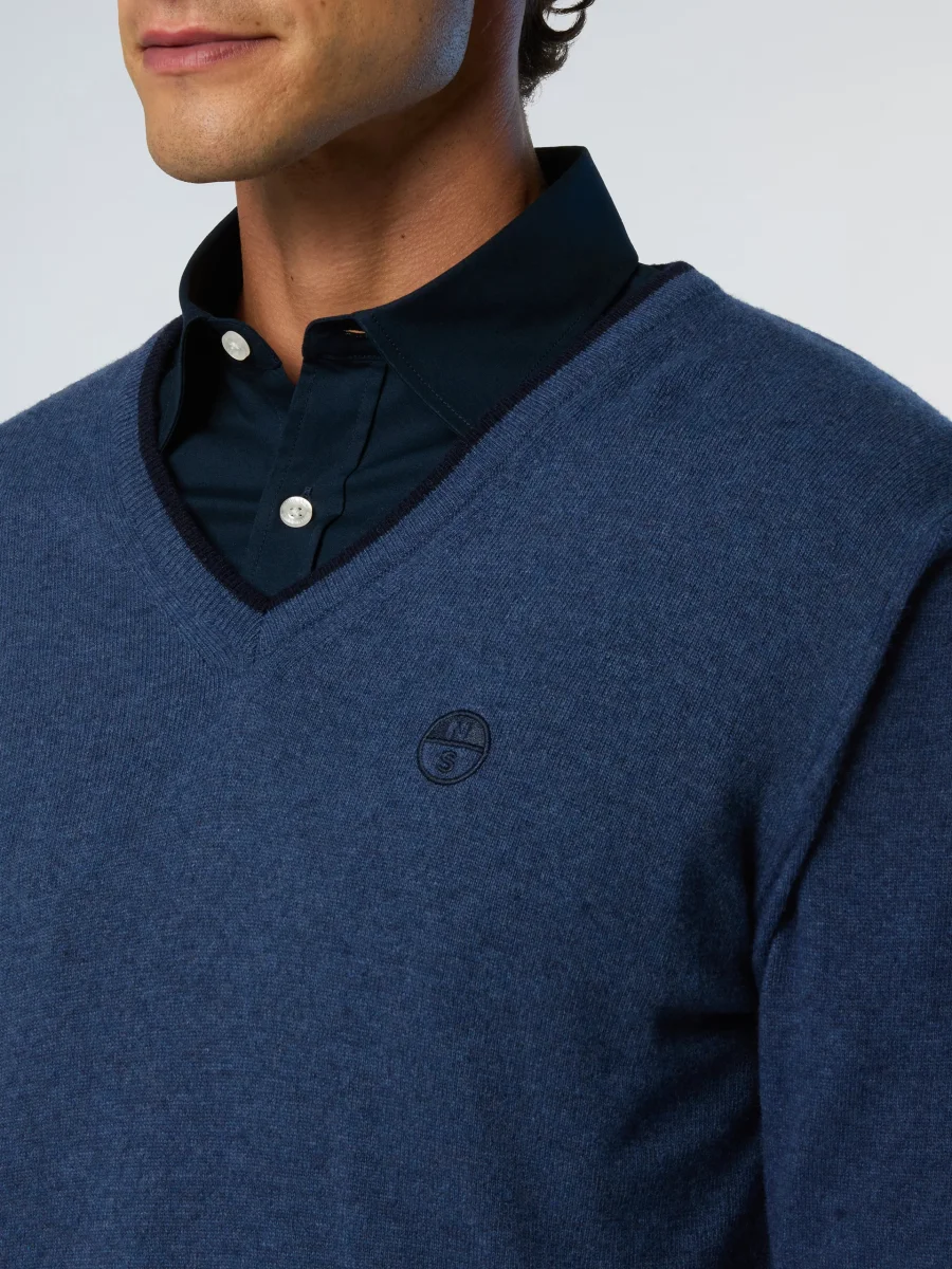 North Sails maglione misto cashmere SCOLLO V LOGO ricamo finezza 12 699776 blu avio - immagine 7