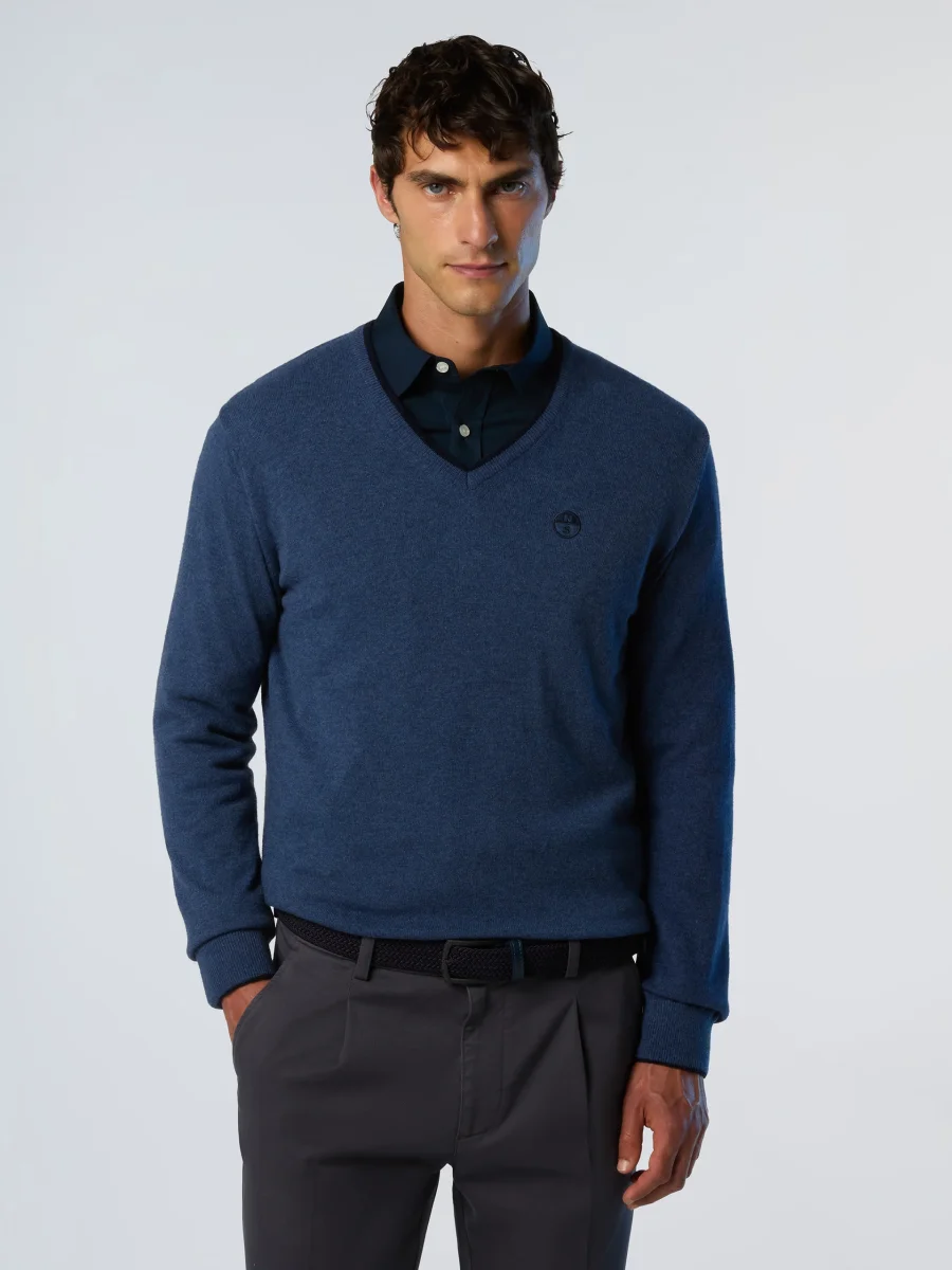 North Sails maglione misto cashmere SCOLLO V LOGO ricamo finezza 12 699776 blu avio - immagine 3