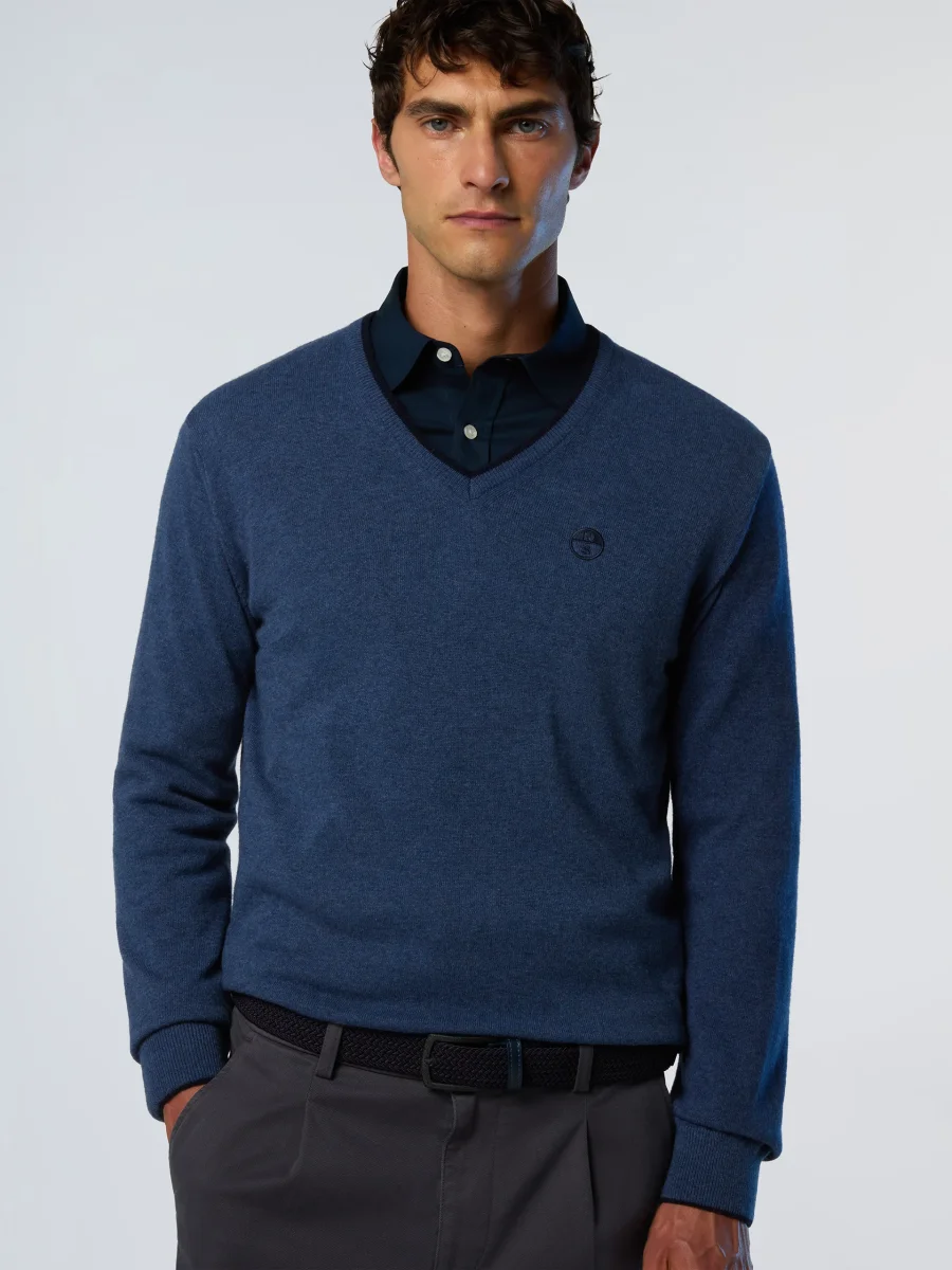North Sails maglione misto cashmere SCOLLO V LOGO ricamo finezza 12 699776 blu avio - immagine 5