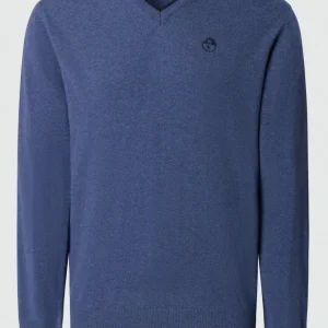North Sails maglione misto cashmere SCOLLO V LOGO ricamo finezza 12 699776 blu avio