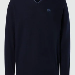 North Sails maglione misto cashmere SCOLLO V LOGO ricamo finezza 12 699776 navy blu