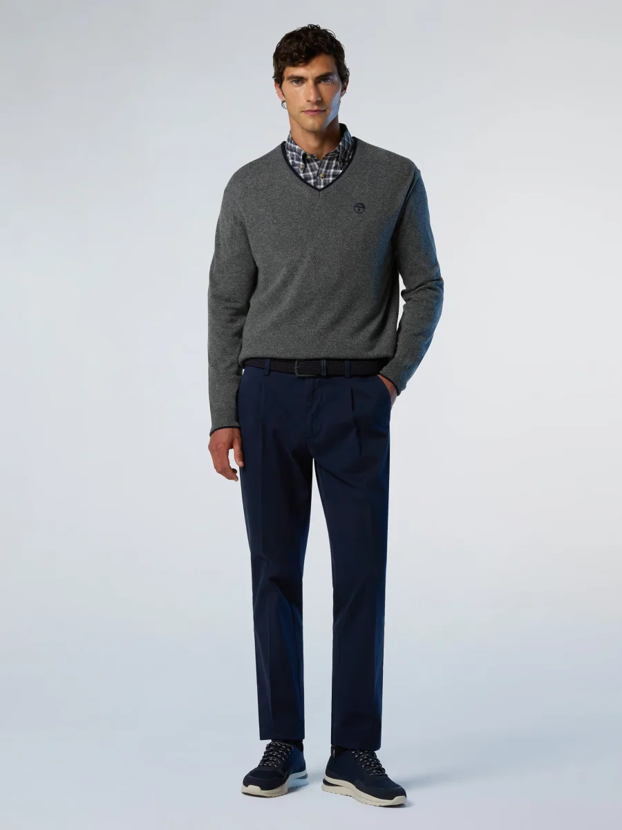 North Sails maglione misto cashmere SCOLLO V LOGO ricamo finezza 12 699776 grigio melange - immagine 5