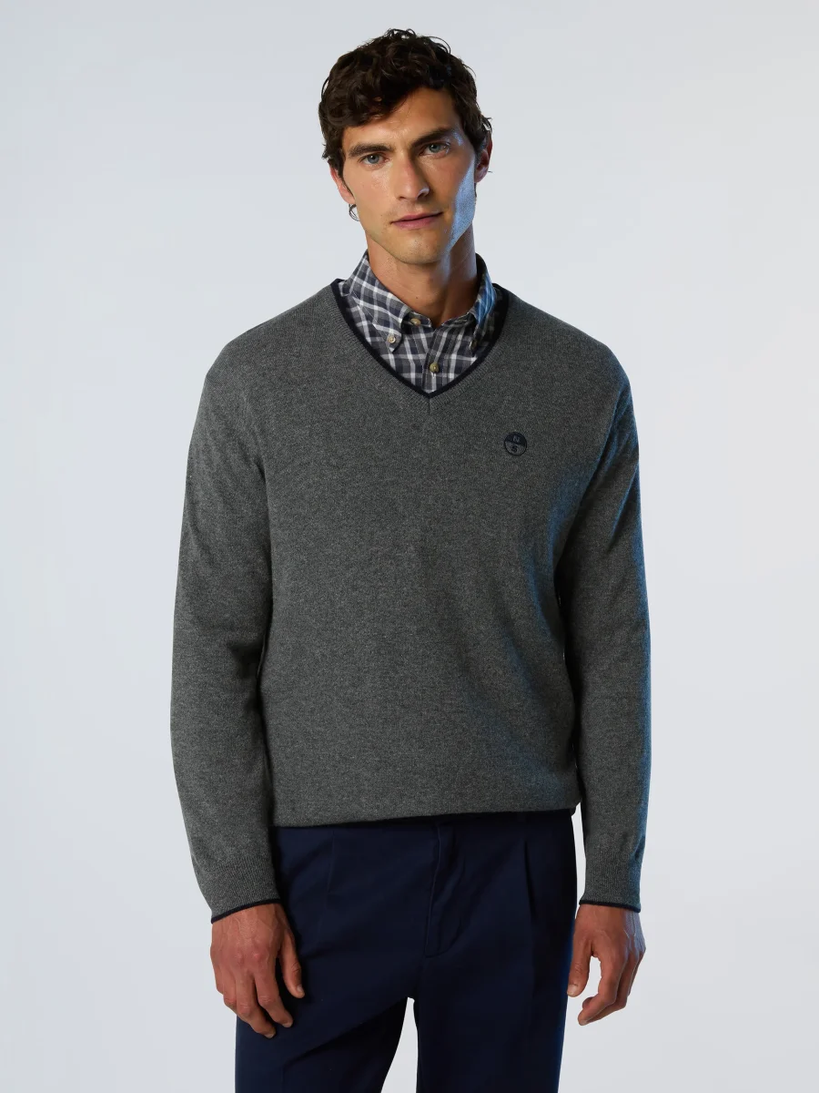 North Sails maglione misto cashmere SCOLLO V LOGO ricamo finezza 12 699776 grigio melange - immagine 4