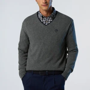 North Sails maglione misto cashmere SCOLLO V LOGO ricamo finezza 12 699776 grigio melange