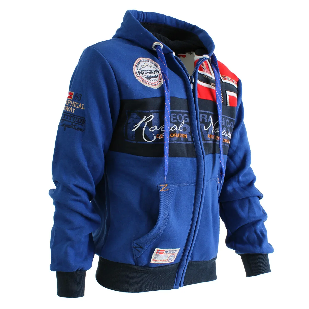 Geographical Norway Felpa Flyer Full Zip con Cappuccio Sport Blu Royal Uomo - immagine 3