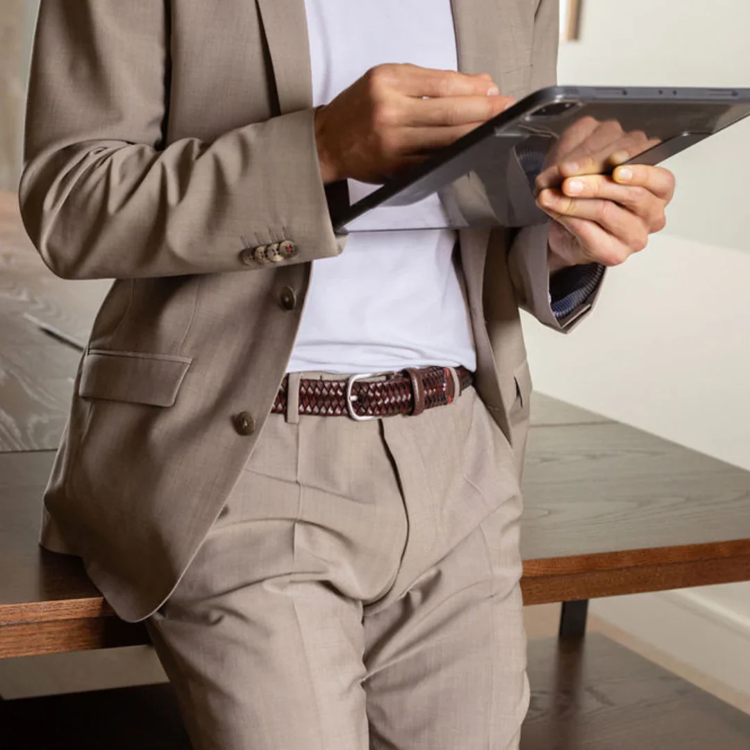 La Boucle cintura intrecciata pelle italiana intarsiata premium box regalo Roma marrone - immagine 4