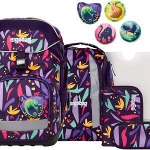 Ergobag Zaino Scuola PACK SET con Portapenne Resistente Acqua JungleBear Viola