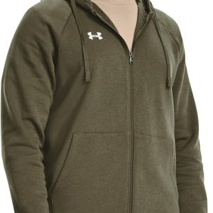 Under Armour felpa full zip pile misto cotone cappuccio RIVAL uomo allenamento UA verde militare