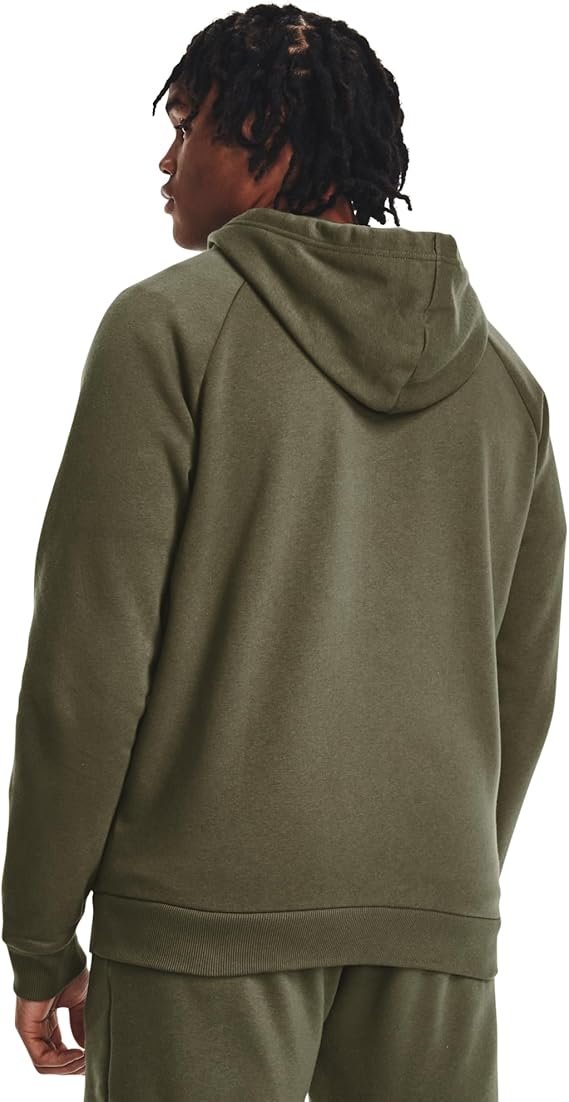 Under Armour felpa full zip pile misto cotone cappuccio RIVAL uomo allenamento UA verde militare - immagine 3