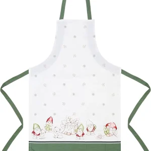 THUN Grembiule Inverno Incantato 60x90 cm Gnomes Sage Green 100% Cotone