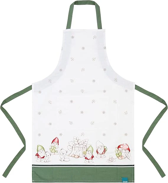 THUN Grembiule Inverno Incantato 60x90 cm Gnomes Sage Green 100% Cotone