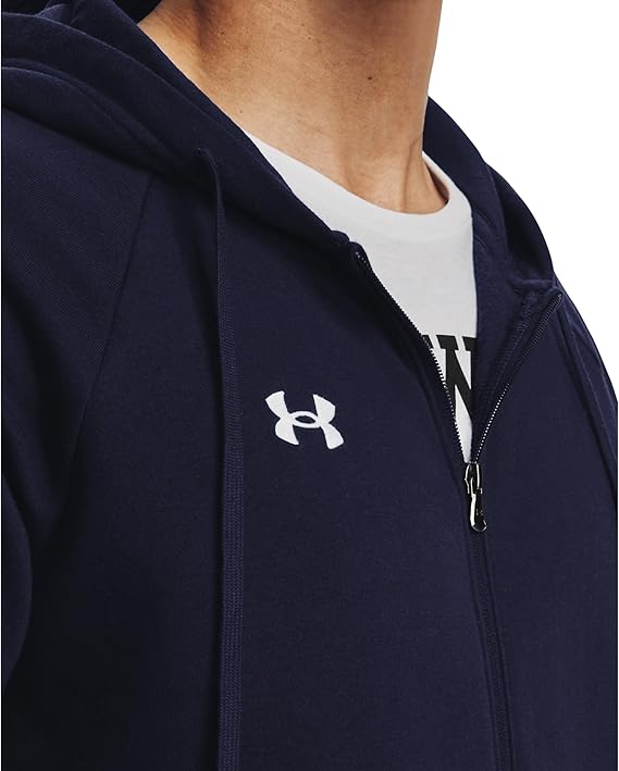 Under Armour felpa full zip pile misto cotone cappuccio RIVAL uomo allenamento UA blu - immagine 4