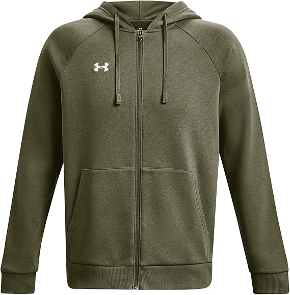 Under Armour felpa full zip pile misto cotone cappuccio RIVAL uomo allenamento UA verde militare - immagine 6