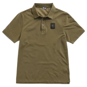 Blauer Polo Piquet 3 Bottoni Con Logo Scudetto Verde Uomo