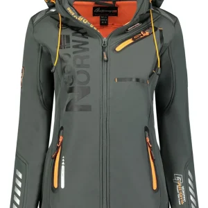 Geographical Norway Giubbotto Softshell Reine con Cappuccio Full Zip Antivento Grigio/Arancione Donna