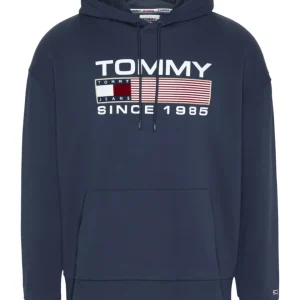 Tommy Jeans Felpa con Cappuccio Logo Blu Cotone
