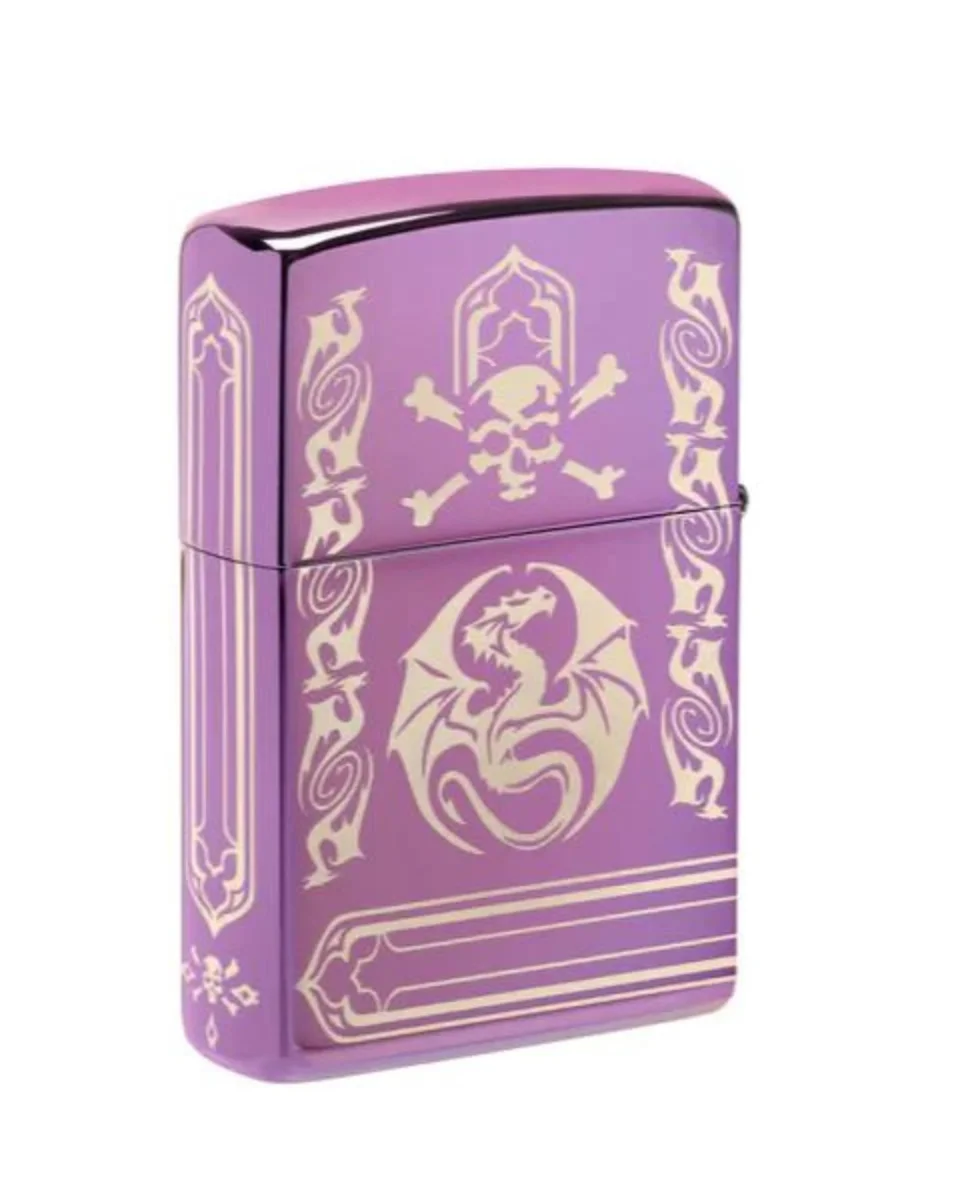 Zippo Antivento Ricaricabile Made In Usa Drago Dragone Viola Unisex - immagine 5