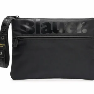 Blauer Borsa Pochette Coney Clutch Donna Uomo sling polso nylon cerato NERO